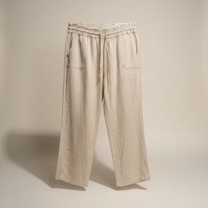 Angel Kiss Womens XL Linen Blend Wide Leg Pants Beige Elastic Drawstring